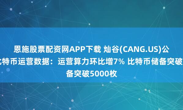 恩施股票配资网APP下载 灿谷(CANG.US)公布8月比特币运营数据：运营算力环比增7% 比特币储备突破5000枚