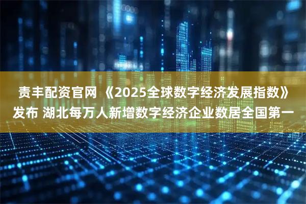 责丰配资官网 《2025全球数字经济发展指数》发布 湖北每万人新增数字经济企业数居全国第一