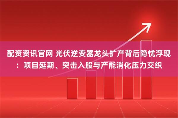 配资资讯官网 光伏逆变器龙头扩产背后隐忧浮现：项目延期、突击入股与产能消化压力交织